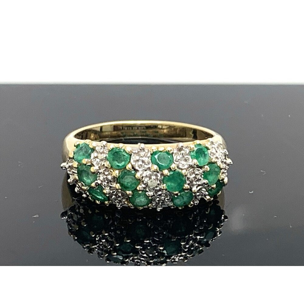 Green Emerald Diamond Cocktail Ring Band 10k Gold Women's Estate Jewelry Size 7